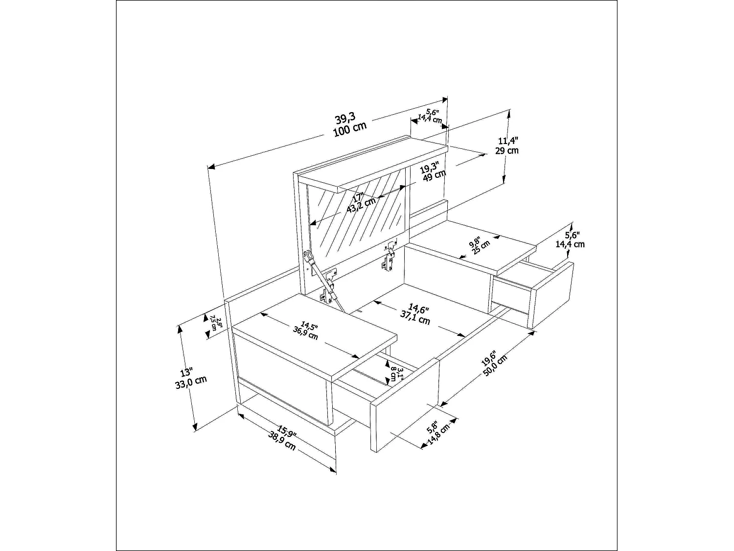 Decorotika Utopia Bookcase with 3 Cabinets and 2 Shelves