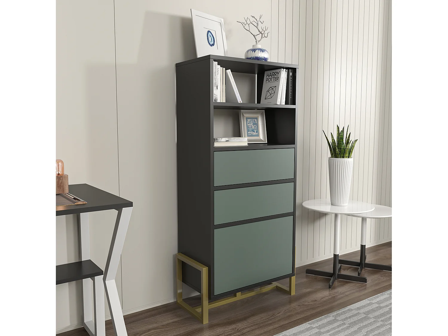 Decorotika Utopia Bookcase with 3 Cabinets and 2 Shelves