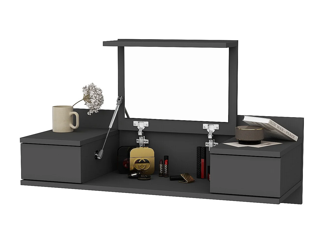 Decorotika Zenn Floating Makeup Vanity with Mirror and Drawers