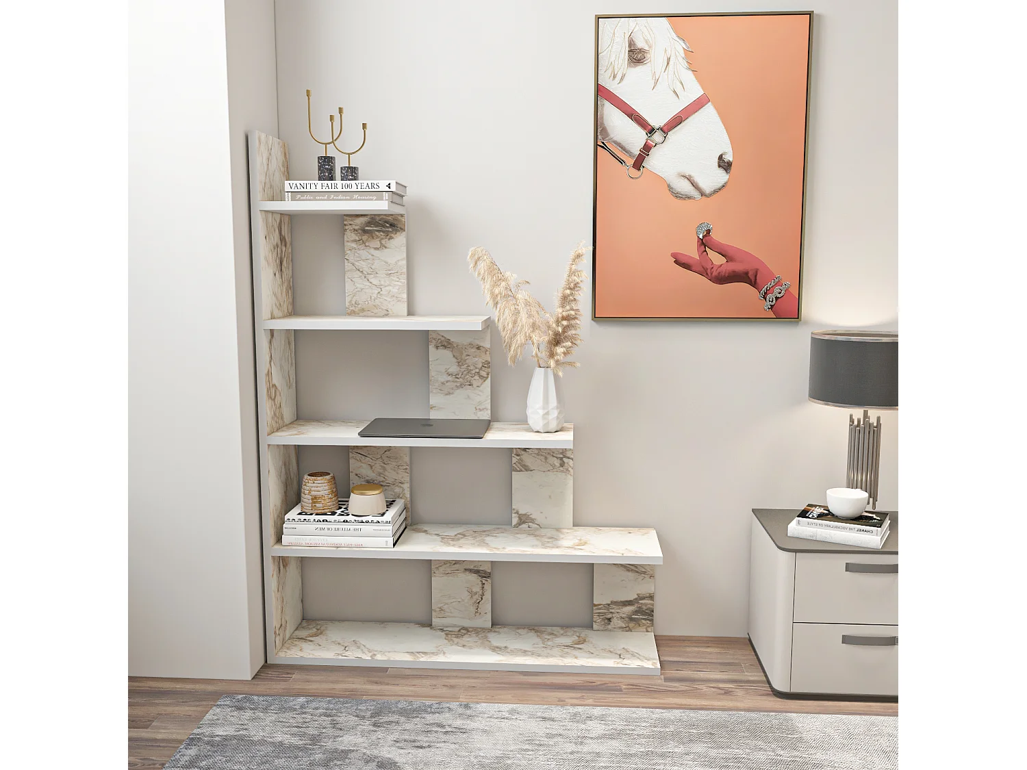 Decorotika Echo Ladder Bookcase 5-tier - 120 cm H x 90 cm W x 21,8 cm D