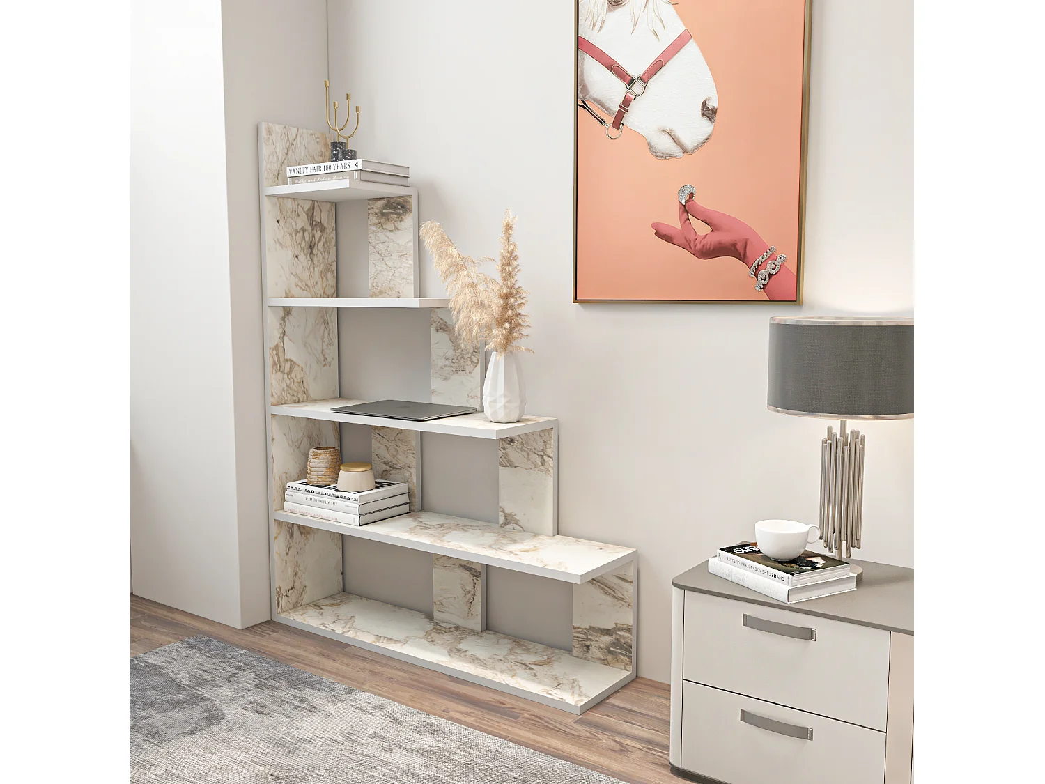 Decorotika Echo Ladder Bookcase 5-tier - 120 cm H x 90 cm W x 21,8 cm D