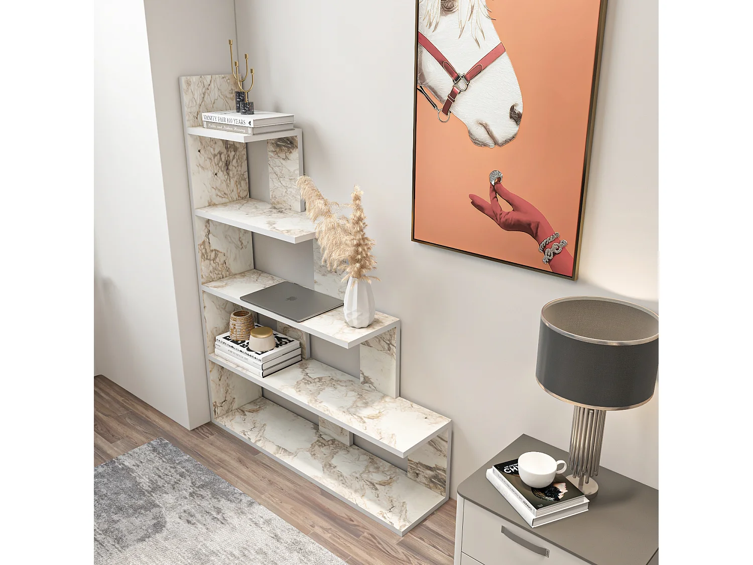 Decorotika Echo Ladder Bookcase 5-tier - 120 cm H x 90 cm W x 21,8 cm D