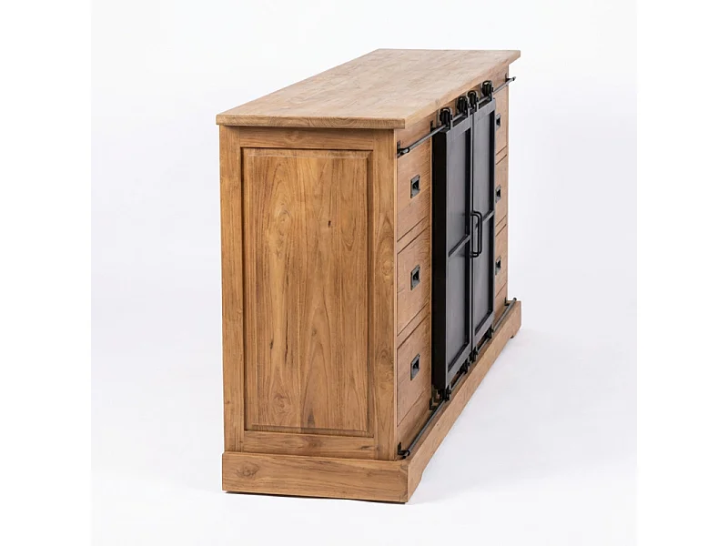 Buffet L. 200 cm en bois de teck massif brut et métal noir – EDWARDS