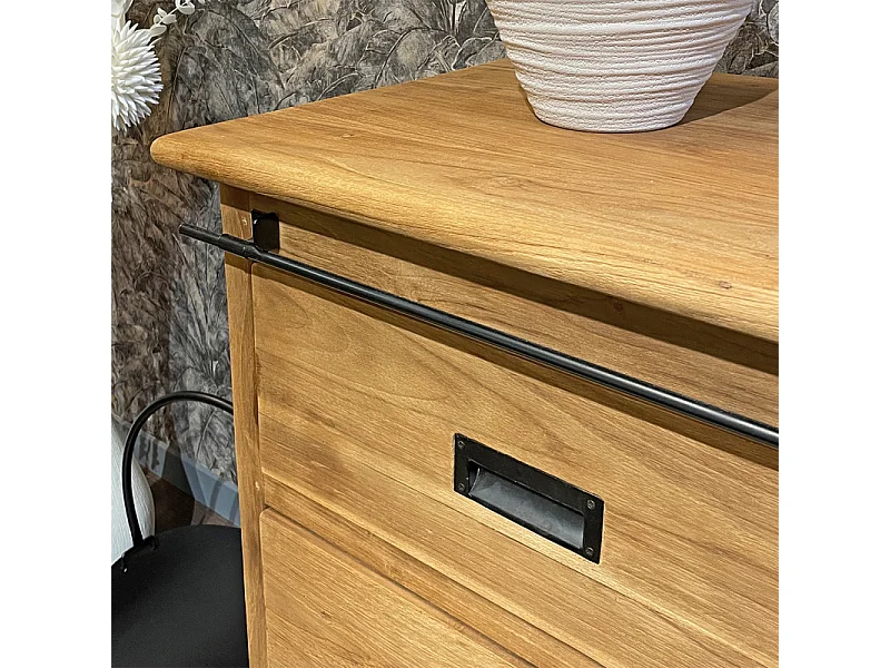 Buffet L. 200 cm en bois de teck massif brut et métal noir – EDWARDS