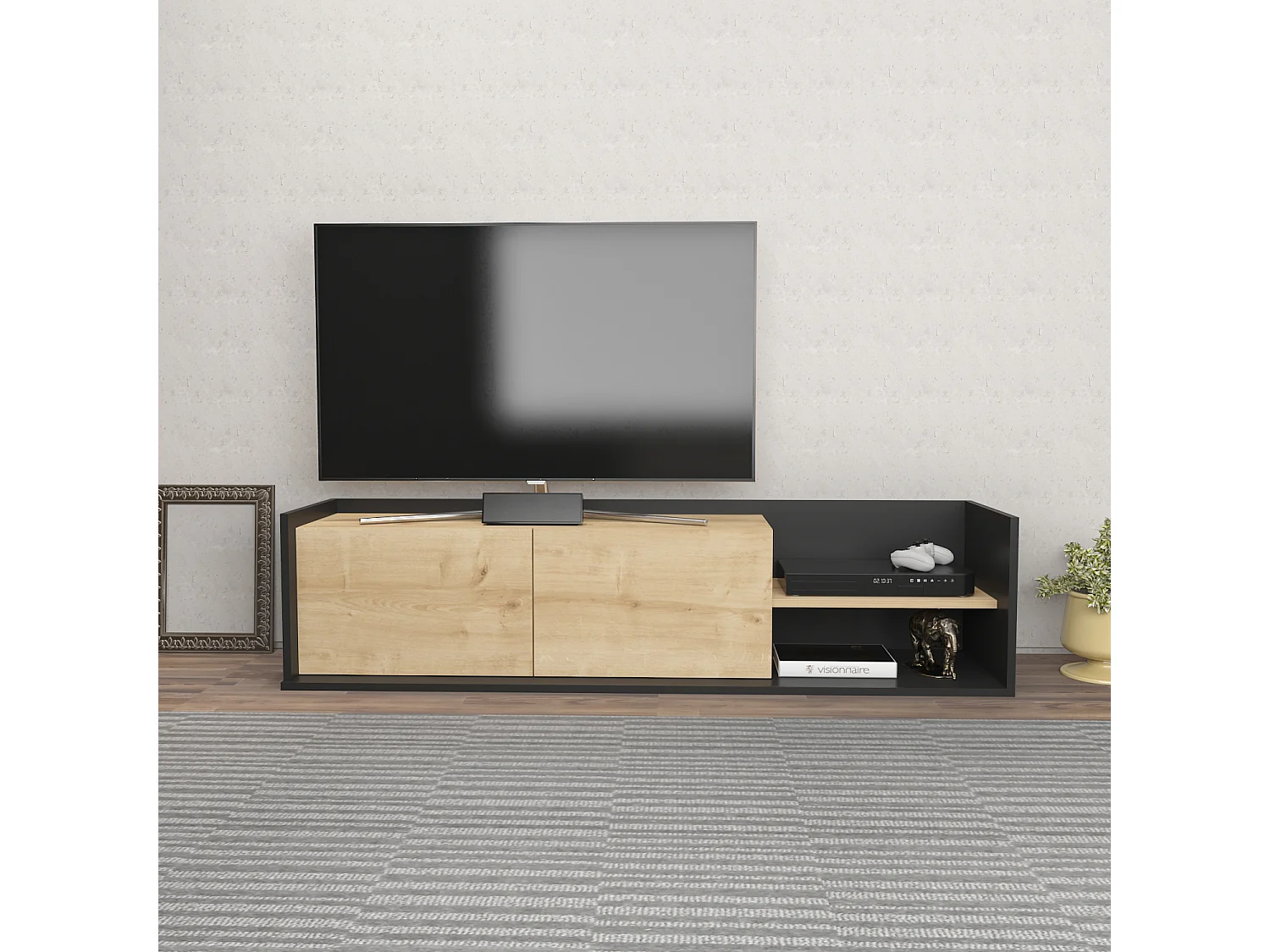Deorotika Modern Krog TV Unit for TV's up to 47' Inches with Cabinets and Open Shelves