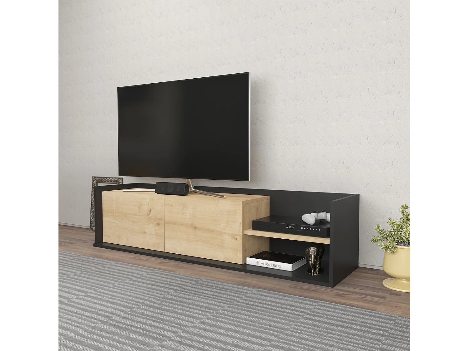 Deorotika Modern Krog TV Unit for TV's up to 47' Inches with Cabinets and Open Shelves