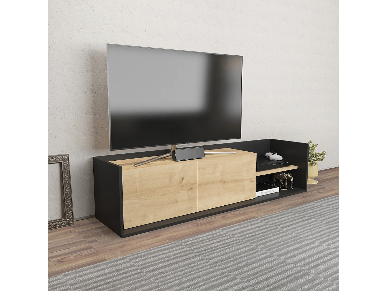 Deorotika Modern Krog TV Unit for TV's up to 47' Inches with Cabinets and Open Shelves