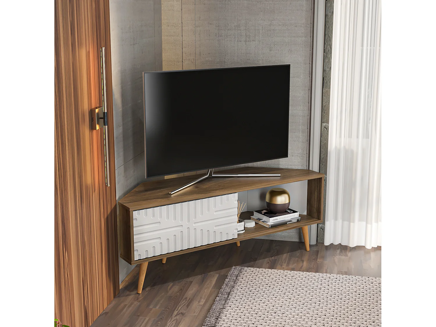 Decorotika Modern Mora Corner TV Unit for TVs up to 63 inches