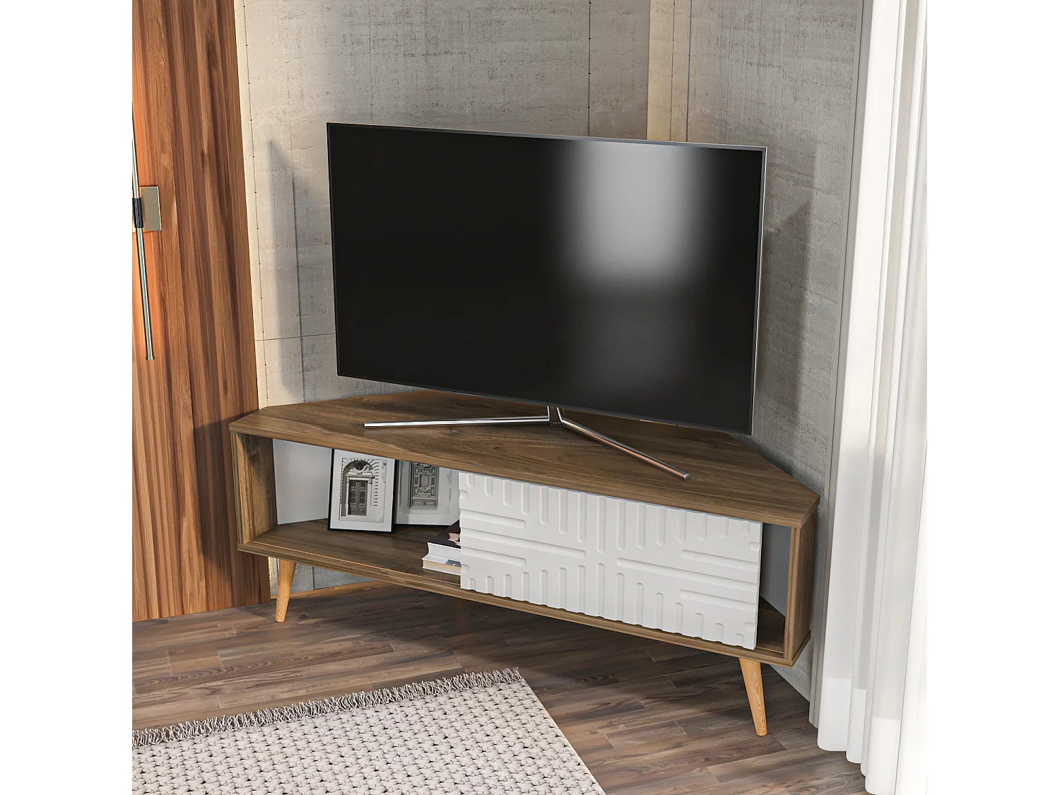 Decorotika Modern Mora Corner TV Unit for TVs up to 63 inches