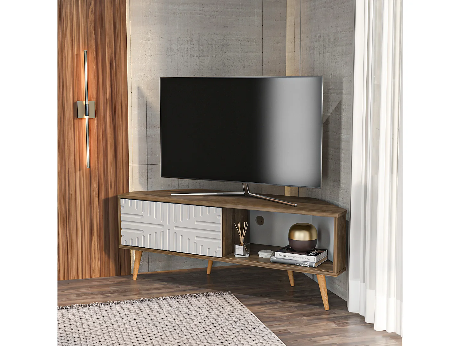 Decorotika Modern Mora Corner TV Unit for TVs up to 63 inches