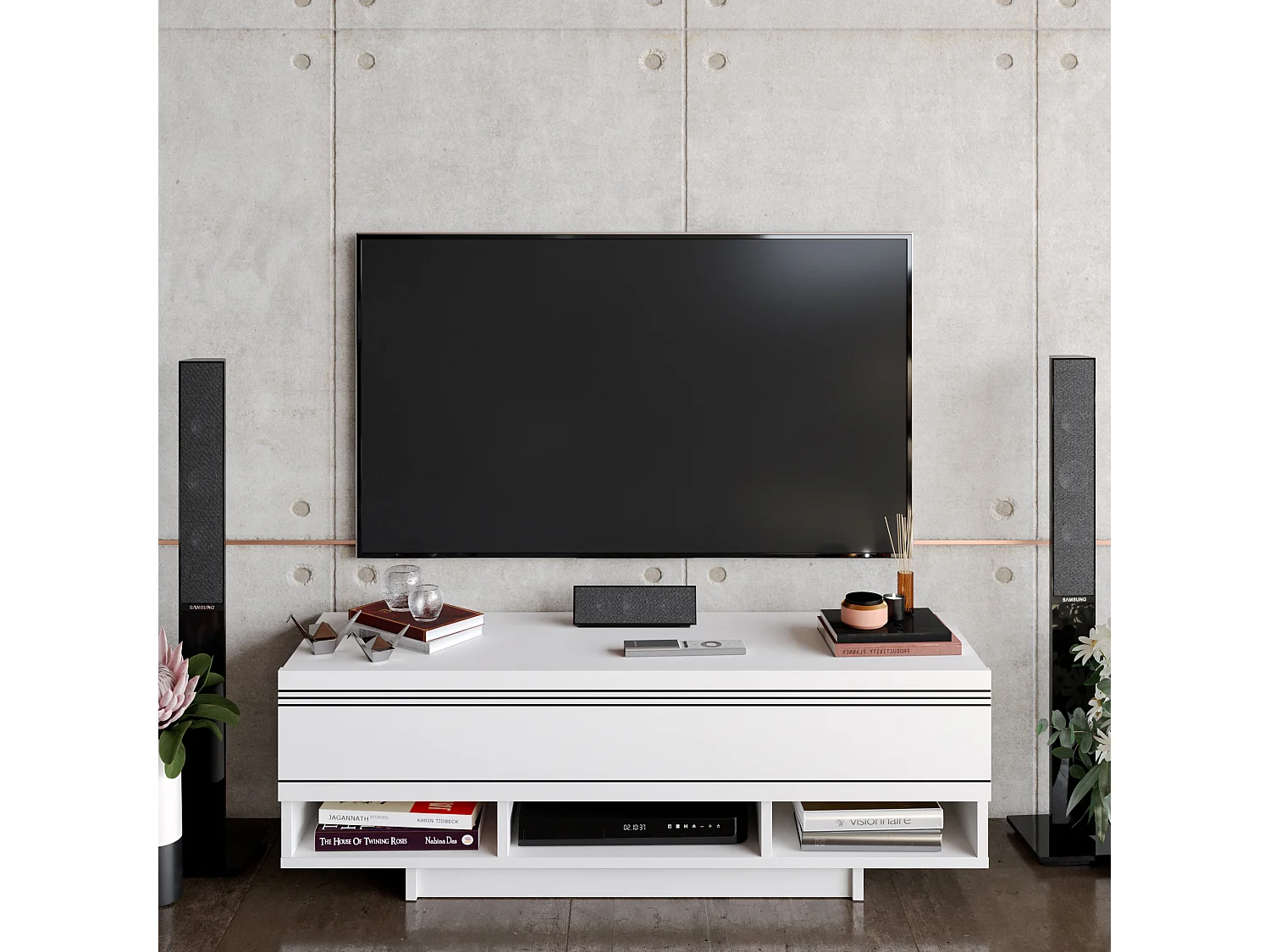 Decorotika Celestia TV Unit for TV's up to 50 inches with Dropdown Cabinets