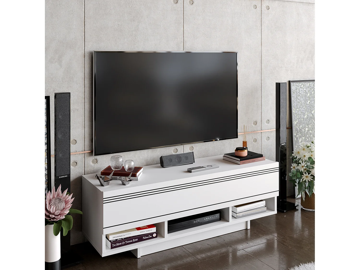 Decorotika Celestia TV Unit for TV's up to 50 inches with Dropdown Cabinets