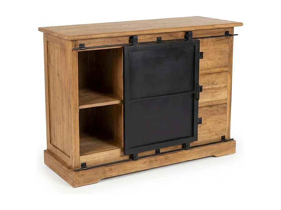 Buffet L. 120 cm en bois de teck massif brut et métal noir – EDWARDS