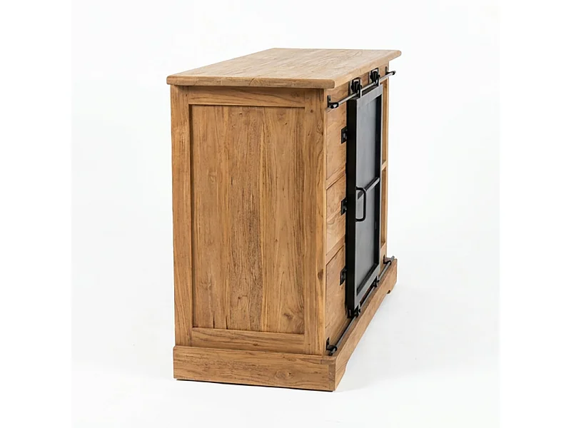 Buffet L. 120 cm en bois de teck massif brut et métal noir – EDWARDS