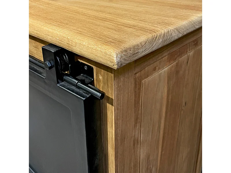 Buffet L. 120 cm en bois de teck massif brut et métal noir – EDWARDS