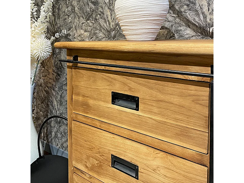 Buffet L. 120 cm en bois de teck massif brut et métal noir – EDWARDS