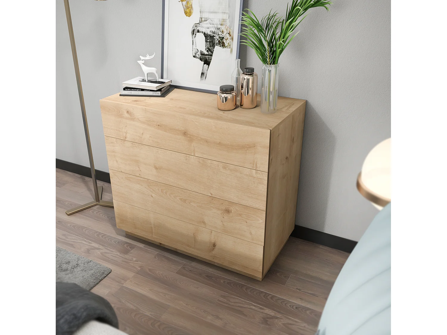 Decorotika Lines Chest of Drawers 4-tier - W 90 cm x H 81 cm x D 45 cm