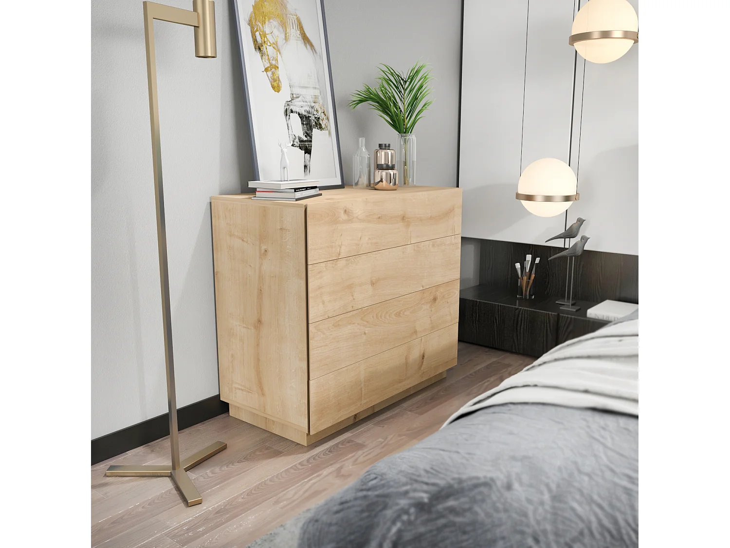 Decorotika Lines Chest of Drawers 4-tier - W 90 cm x H 81 cm x D 45 cm