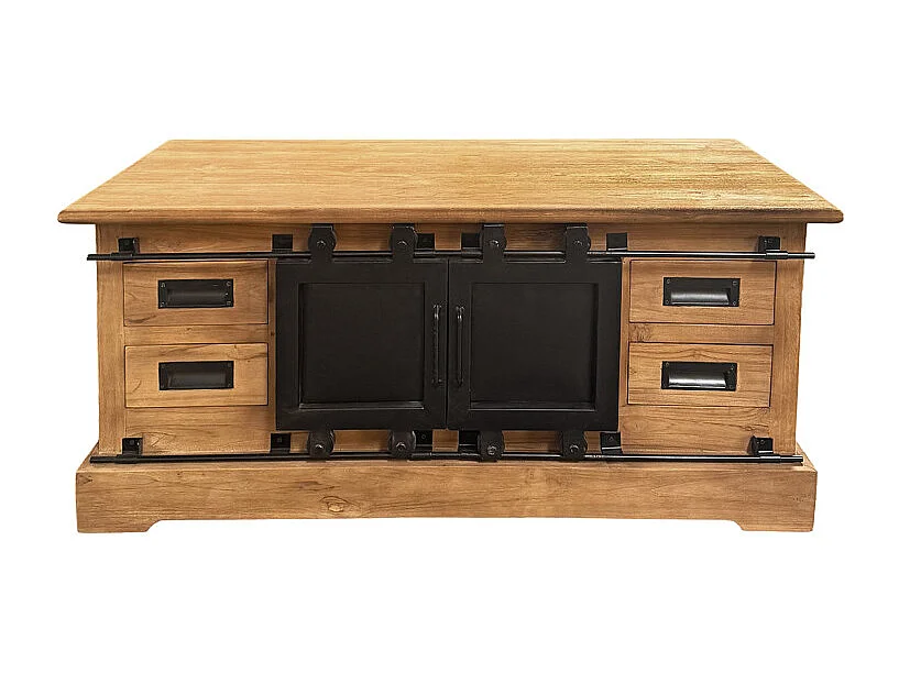 Meuble TV L. 110 cm en bois de teck massif et métal noir – EDWARDS