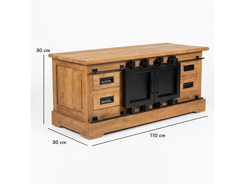 Meuble TV L. 110 cm en bois de teck massif et métal noir – EDWARDS