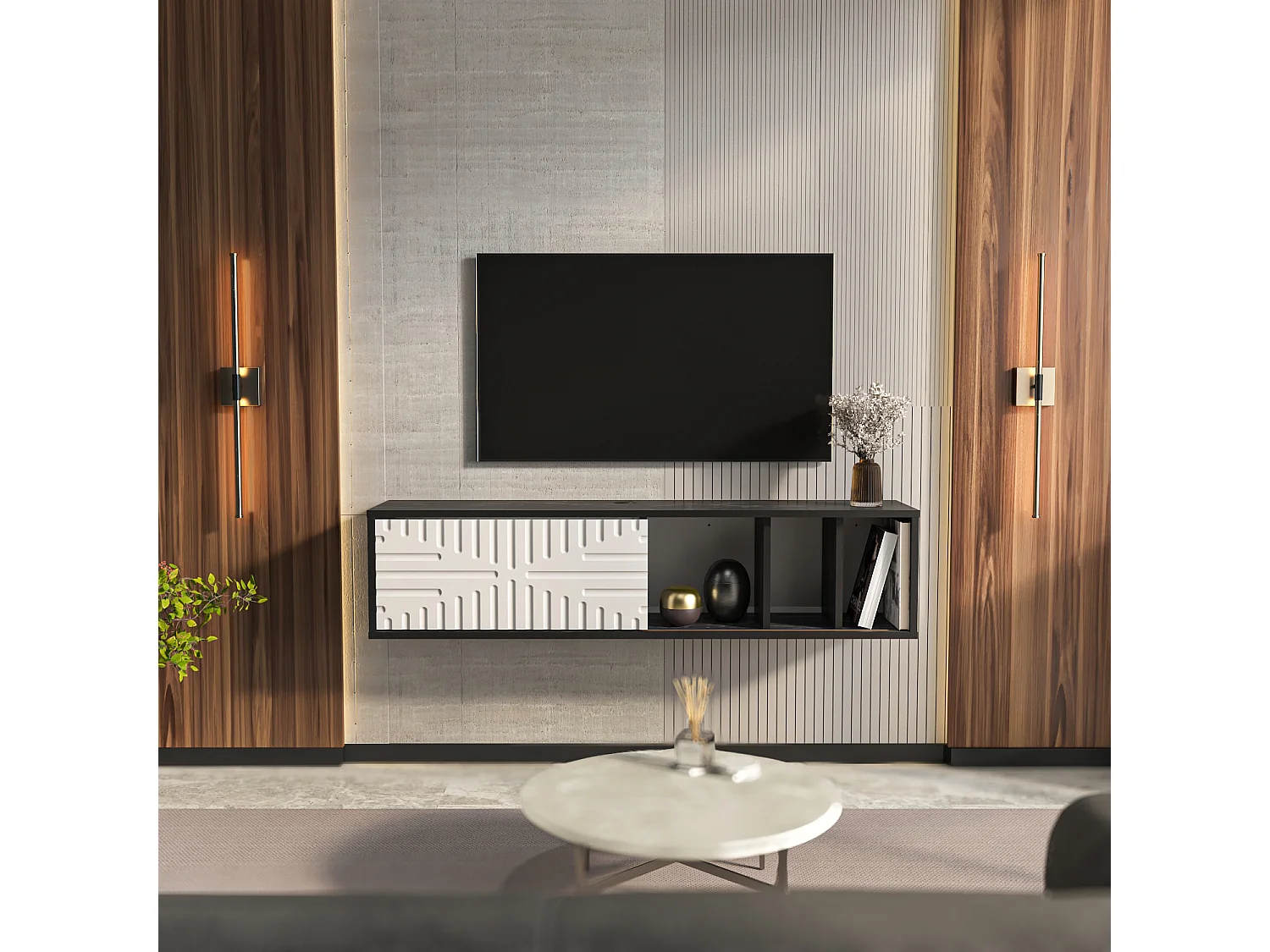Decorotika Teo Floating TV Unit for TV's up to 55 inches with MDF Sliding Door