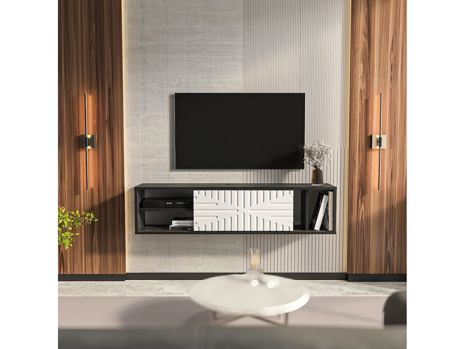Decorotika Teo Floating TV Unit for TV's up to 55 inches with MDF Sliding Door