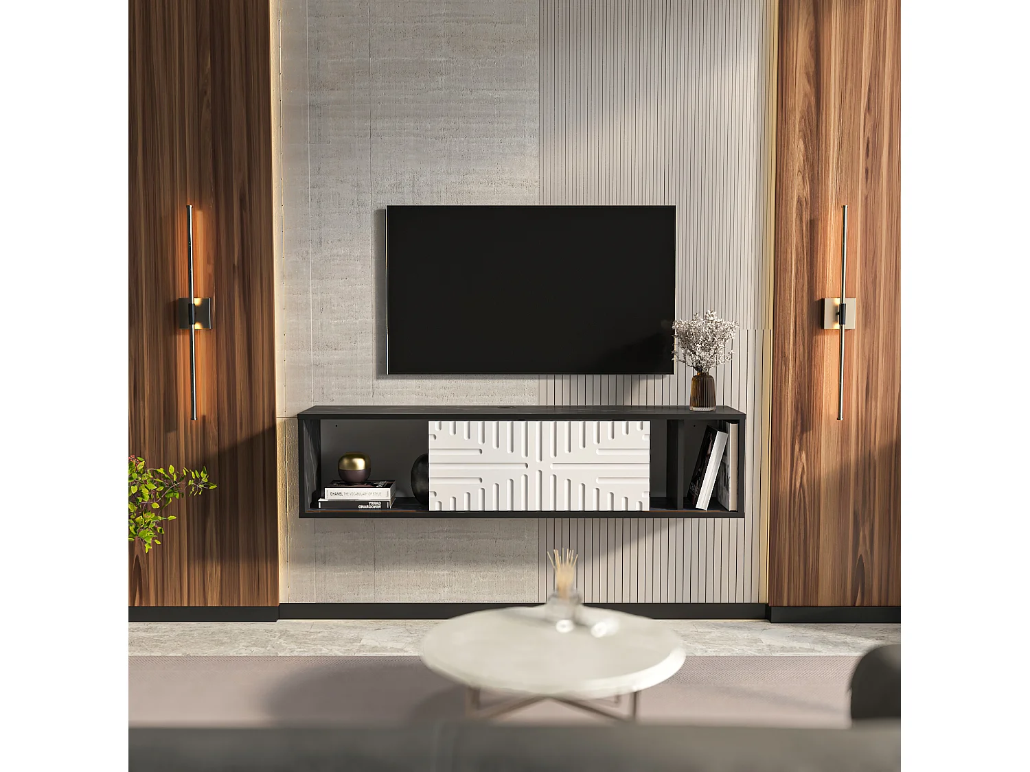 Decorotika Teo Floating TV Unit for TV's up to 55 inches with MDF Sliding Door