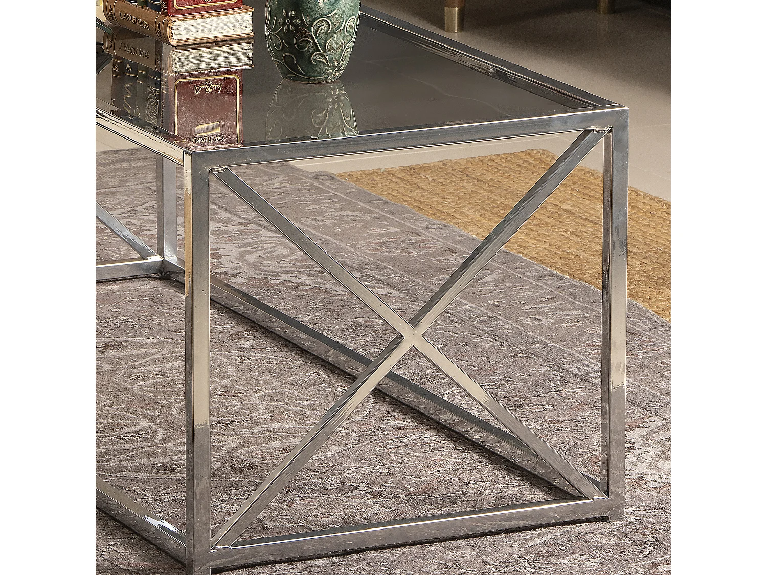 Decorotika Geises Coffee Table Metal Frame and Tempered Glass - 45 cm H x 120 cm L x 50 cm D