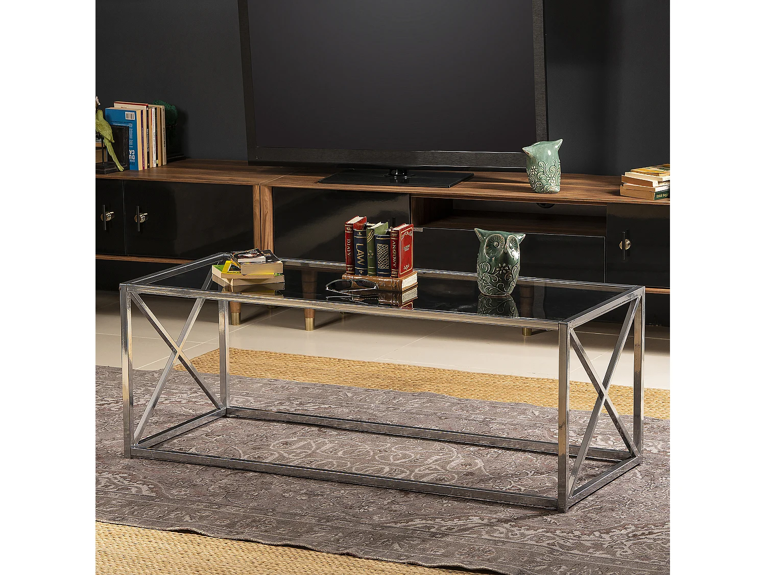 Decorotika Geises Coffee Table Metal Frame and Tempered Glass - 45 cm H x 120 cm L x 50 cm D