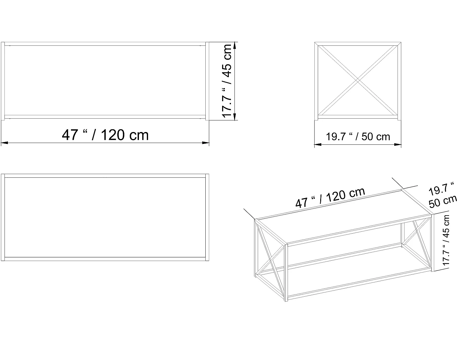 Decorotika Geises Coffee Table Metal Frame and Tempered Glass - 45 cm H x 120 cm L x 50 cm D