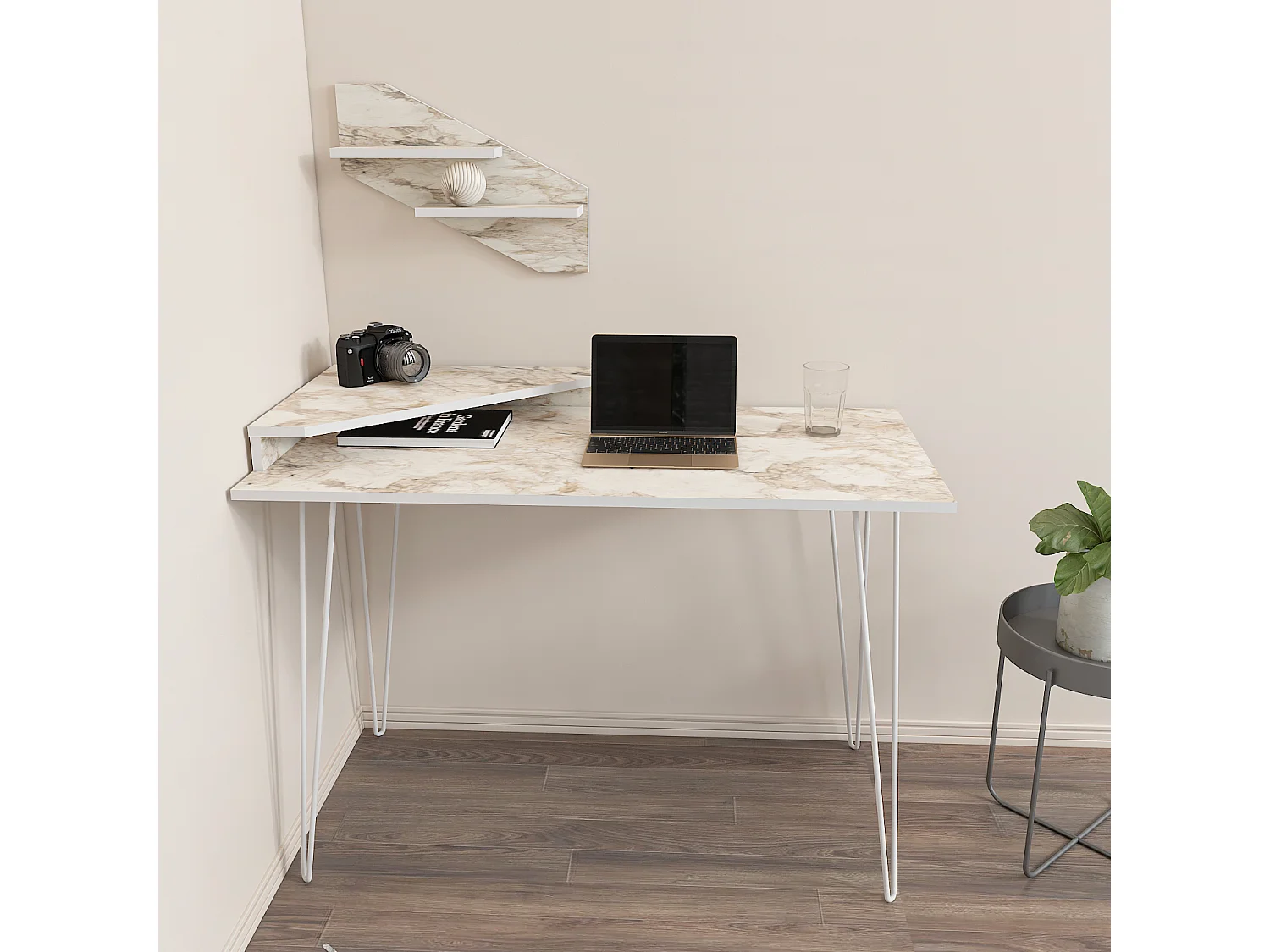 Decorotika Desalvo Study Desk with Wall Shelf and Metal Legs - W 120 cm x H 75 cm x D 60 cm