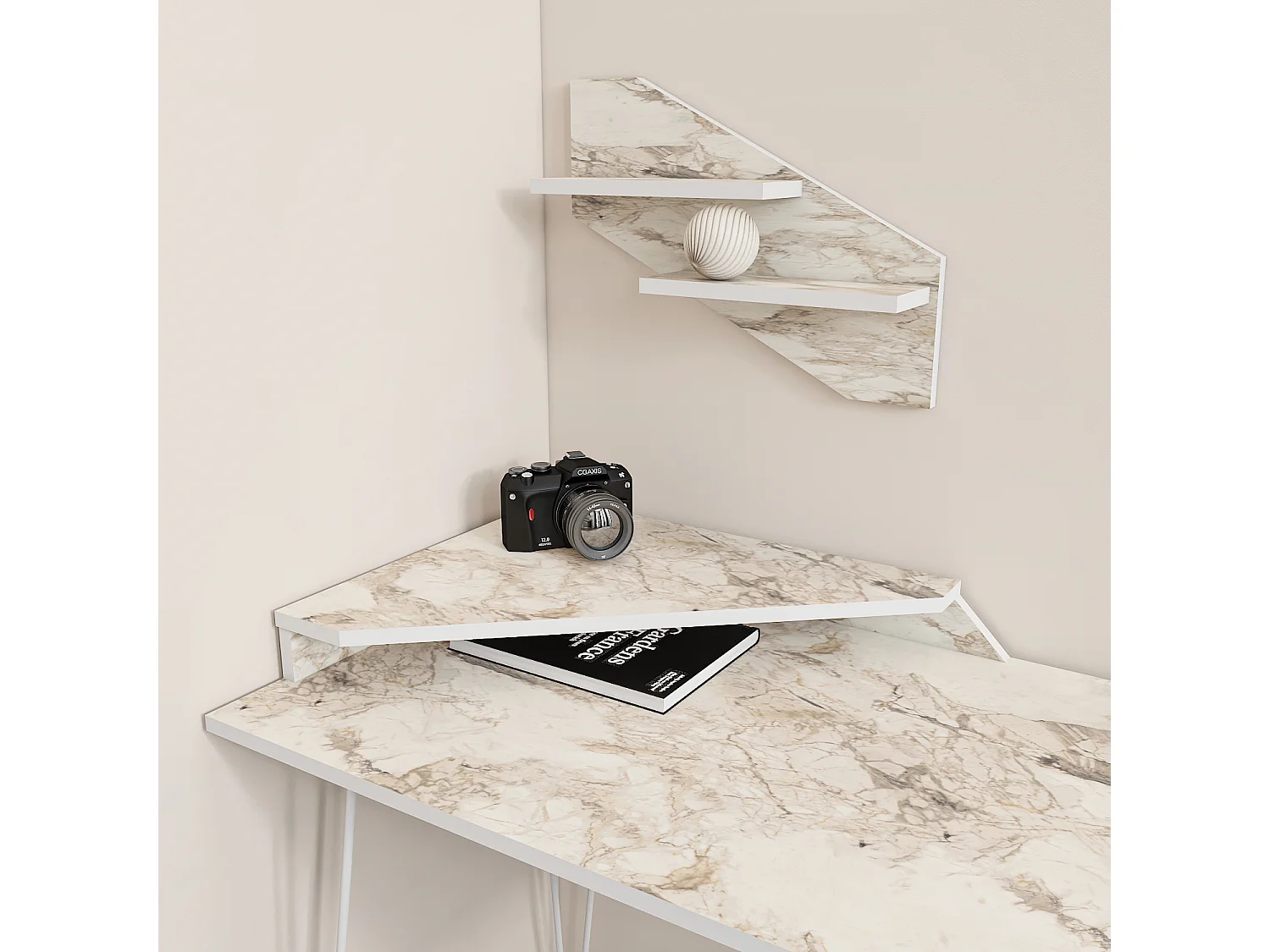 Decorotika Desalvo Study Desk with Wall Shelf and Metal Legs - W 120 cm x H 75 cm x D 60 cm