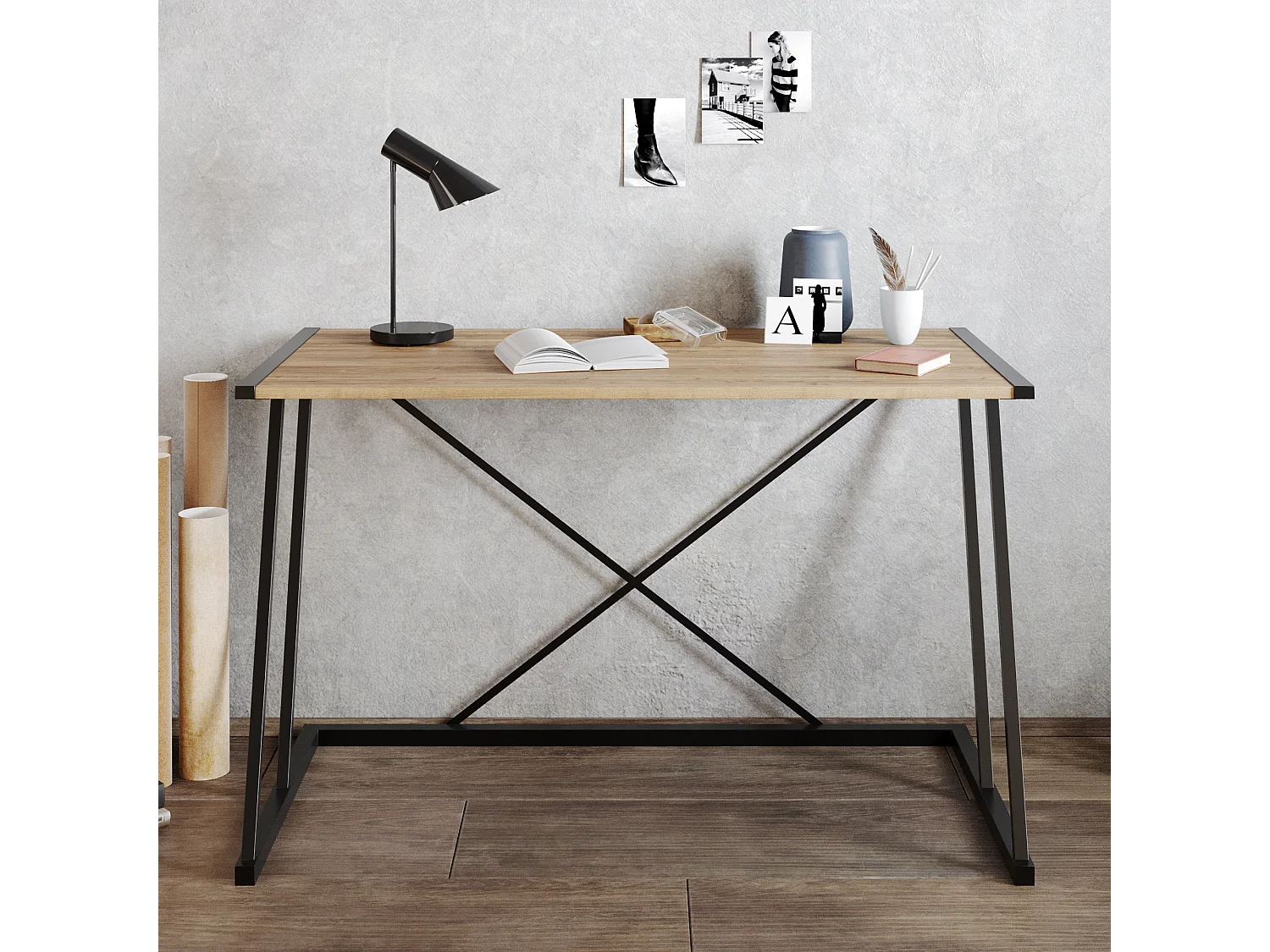 Decorotika Anemon Metal Legs Computer and Writing Desk - W 120 cm x H 75 cm x D 60 cm
