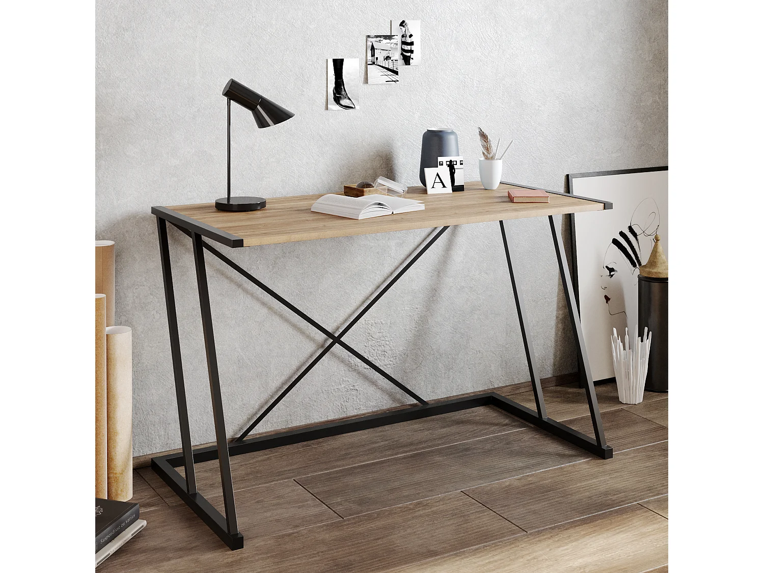 Decorotika Anemon Metal Legs Computer and Writing Desk - W 120 cm x H 75 cm x D 60 cm
