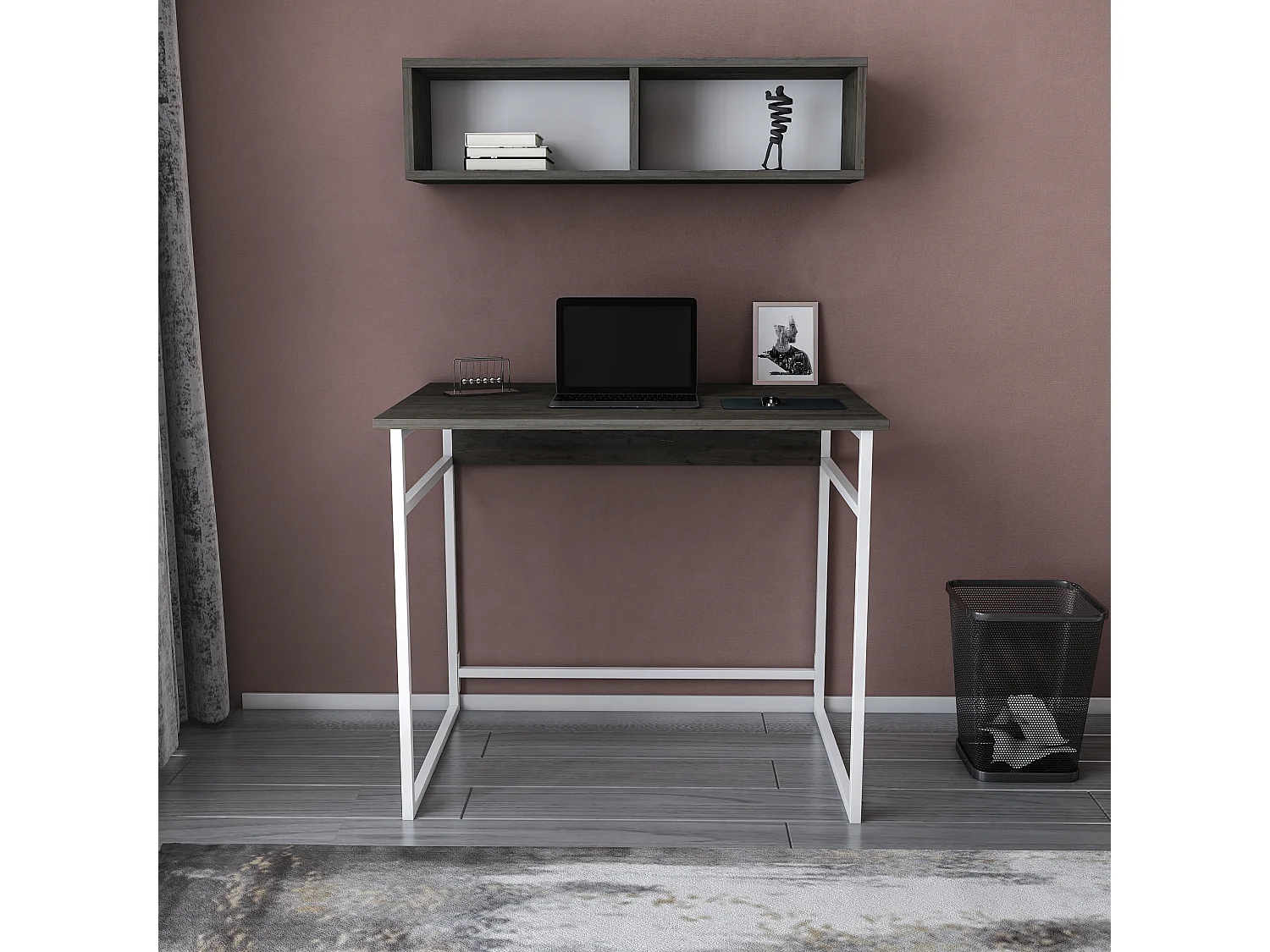 Decorotika Hussum Metal Frame Computer Desk with Wall Shelf - 90 cm W x 75 cm H x 60 cm D