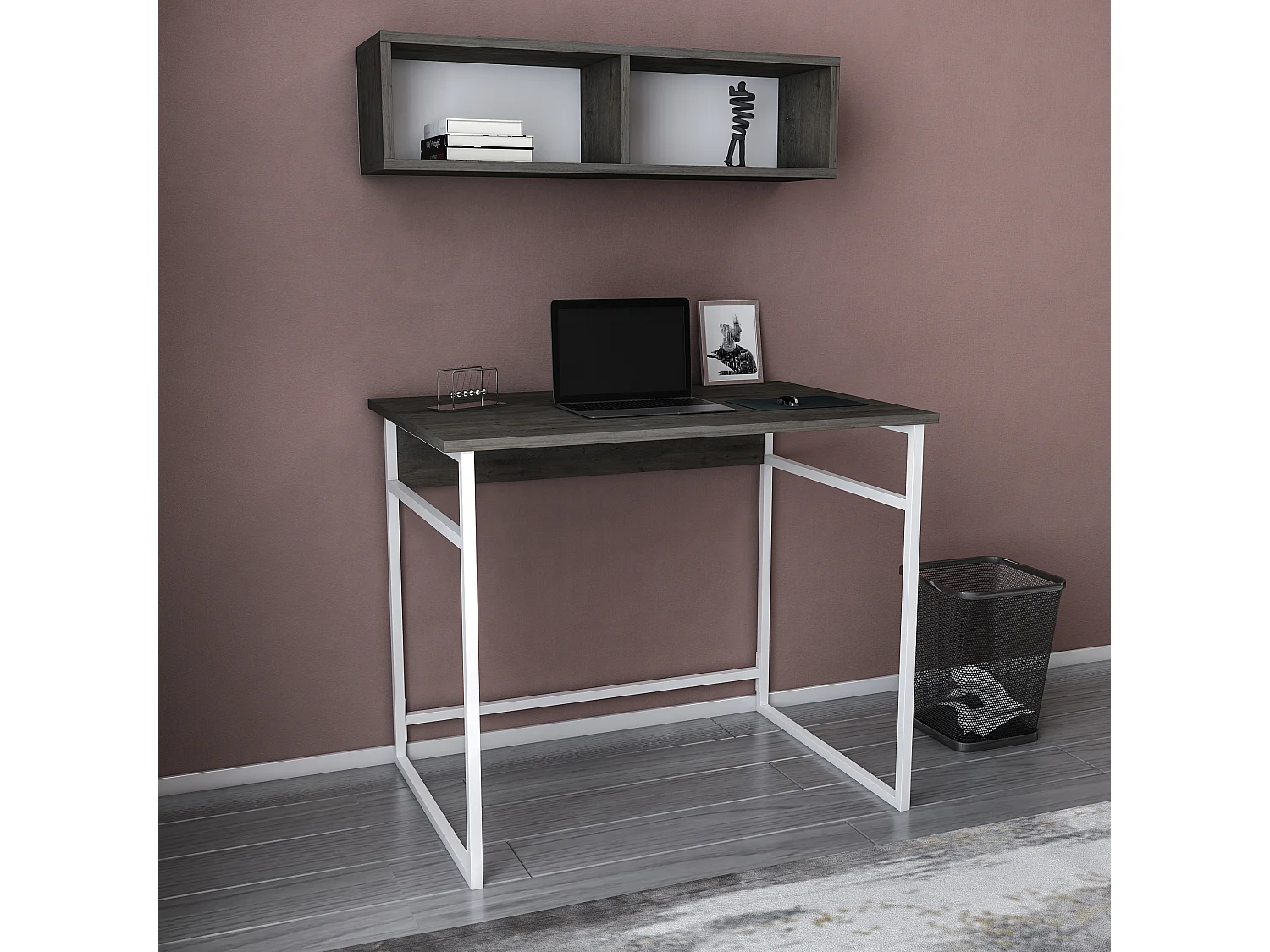 Decorotika Hussum Metal Frame Computer Desk with Wall Shelf - 90 cm W x 75 cm H x 60 cm D