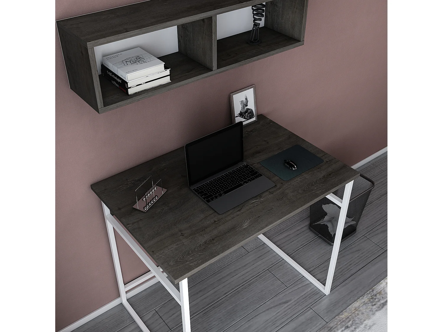 Decorotika Hussum Metal Frame Computer Desk with Wall Shelf - 90 cm W x 75 cm H x 60 cm D