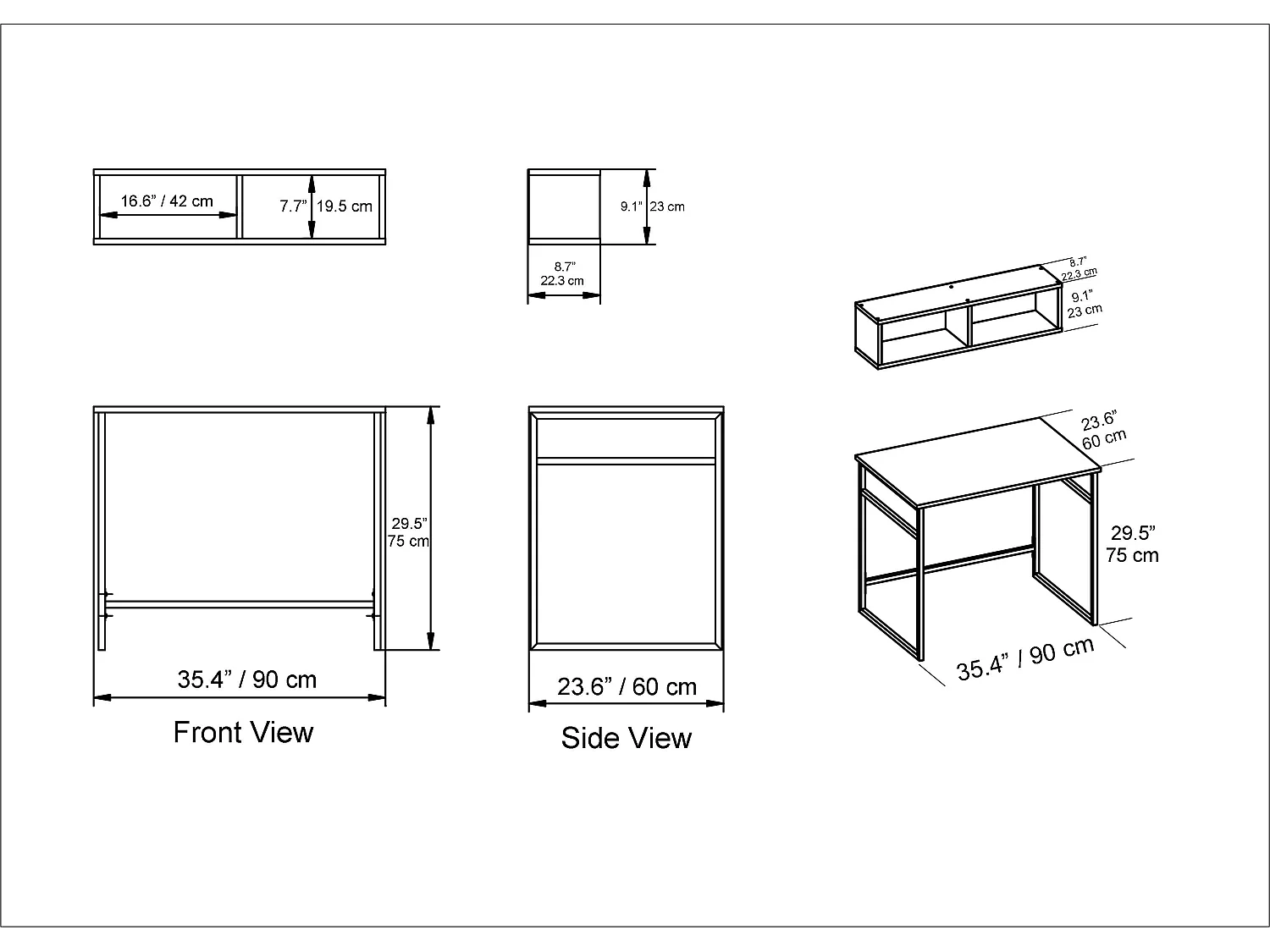 Decorotika Hussum Metal Frame Computer Desk with Wall Shelf - 90 cm W x 75 cm H x 60 cm D