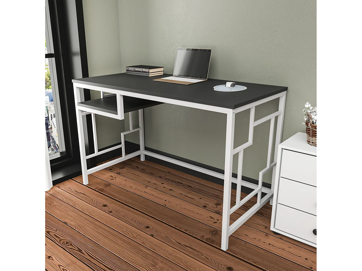 Decorotika Kennesaw Computer Desk with Metal Frame - W 120 cm x H 75 cm x D 60 cm