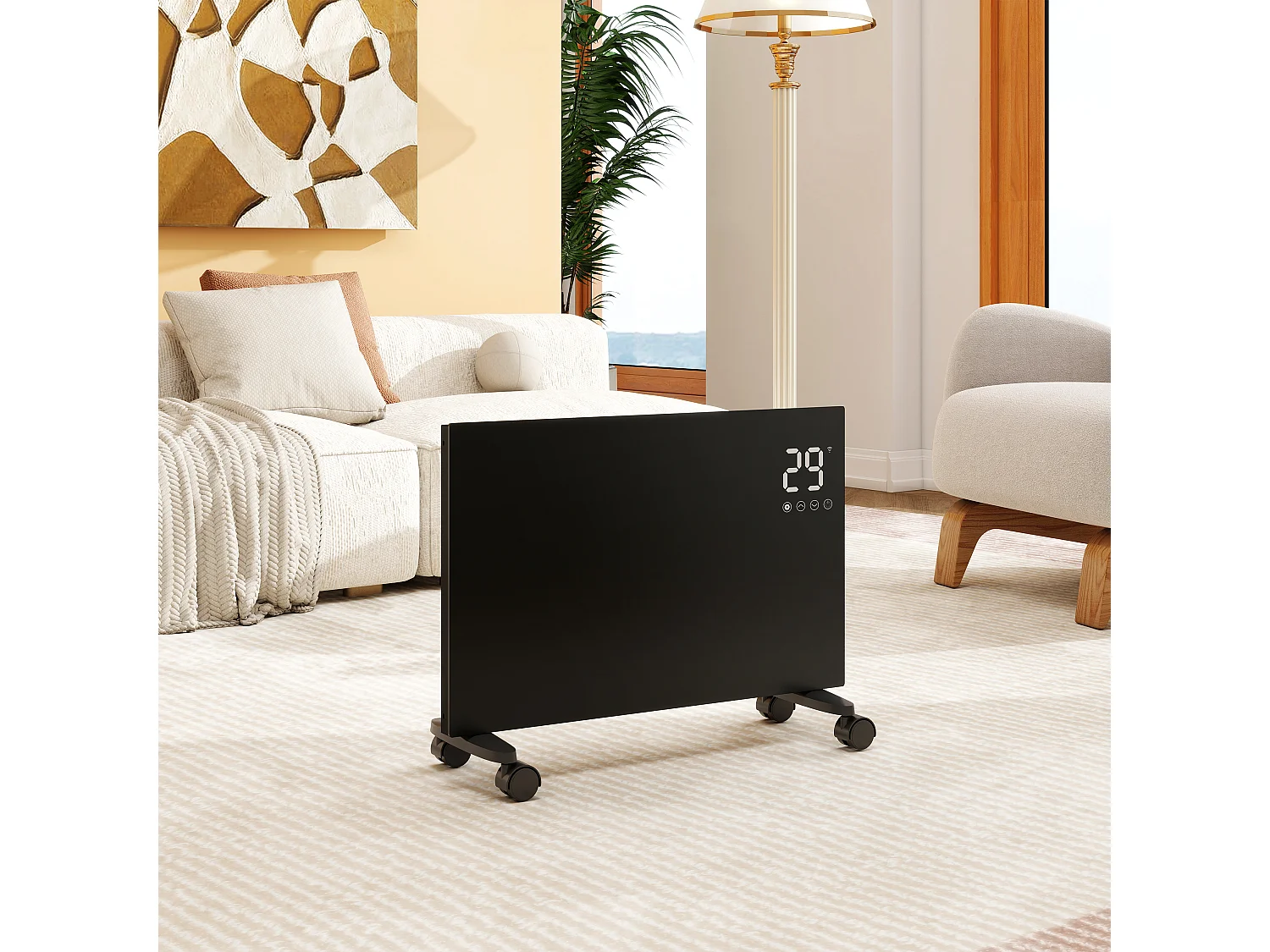 Radiateur électrique connecté WiFi 1500W mobile et mural noir 62.1x40x7 cm