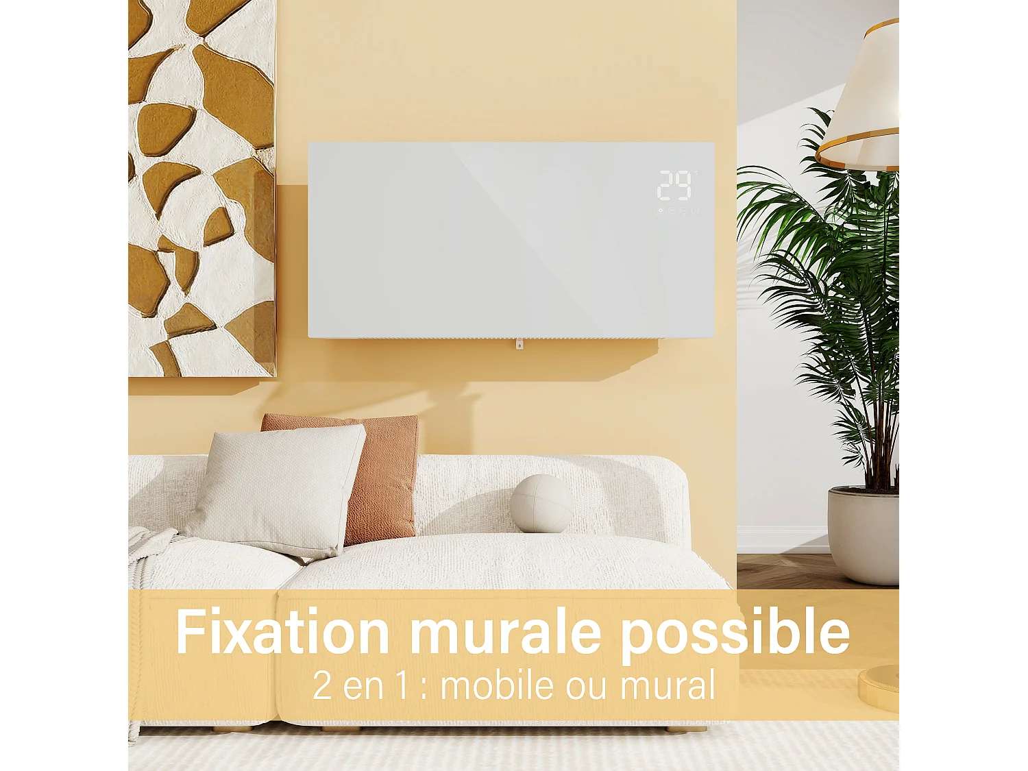 Radiateur électrique connecté WiFi 1000W mobile et mural blanc 48.6x40x7 cm