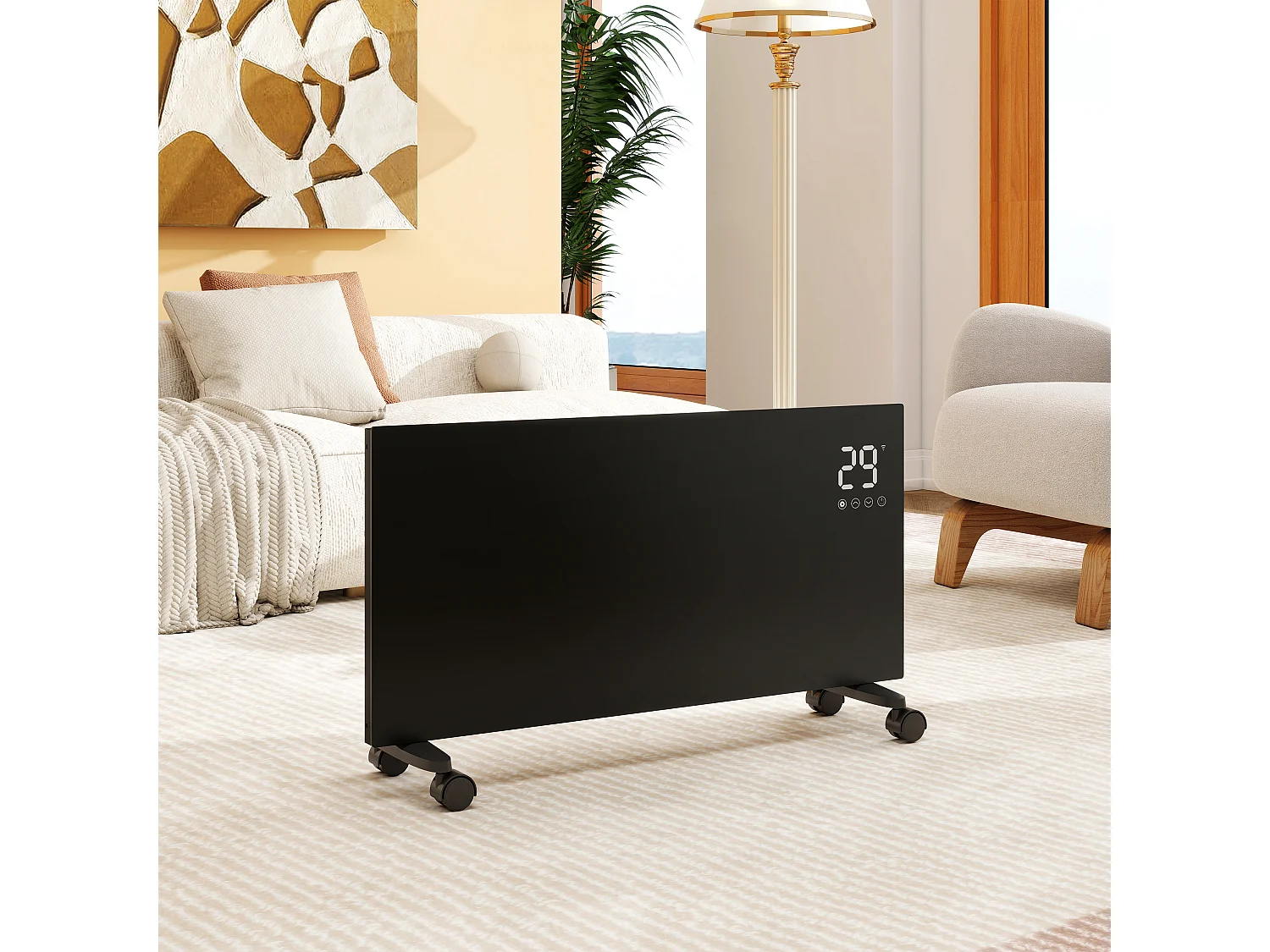 Radiateur électrique connecté WiFi 2000W mobile et mural noir 85.6x40x7 cm
