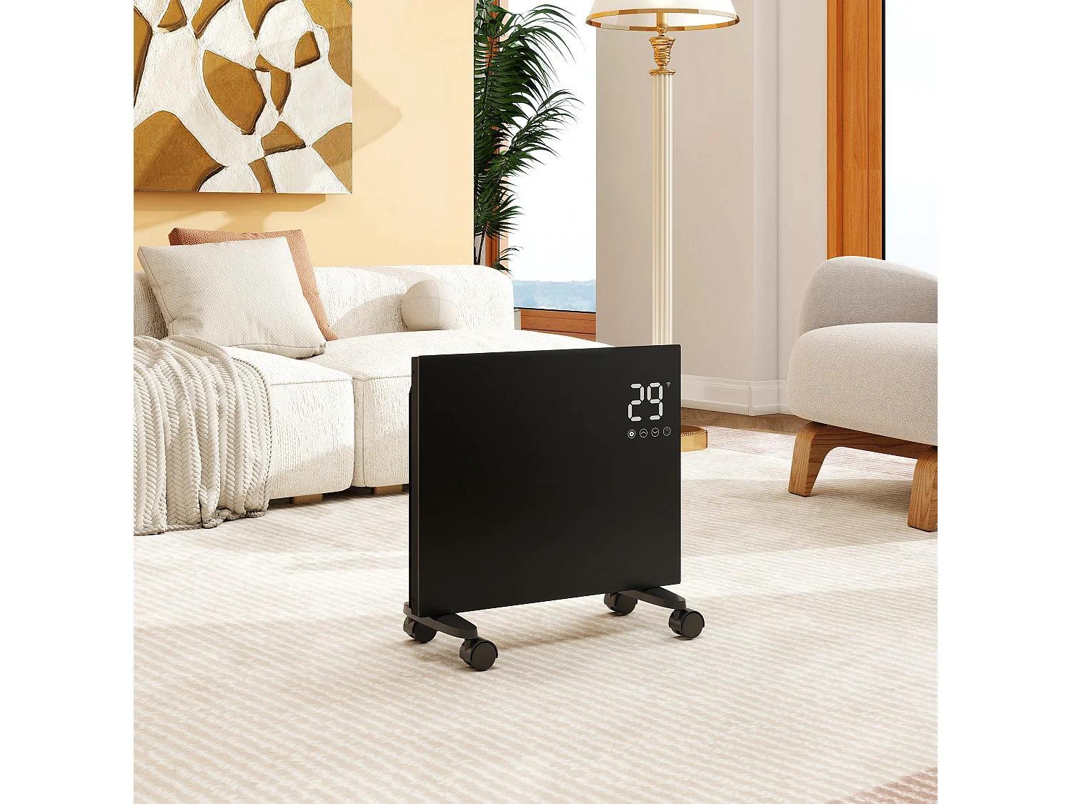Radiateur électrique connecté WiFi 1000W mobile et mural noir 48.6x40x7 cm
