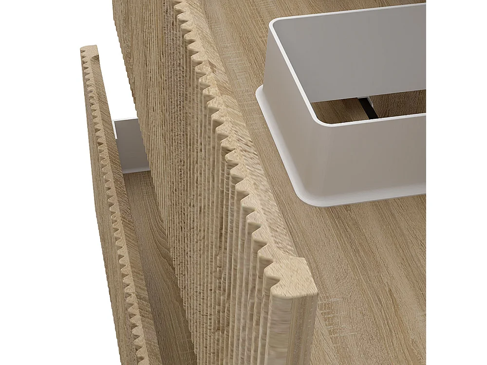Meuble de salle de bain suspendu Strié 120cm avec pieds + double vasque + 4 tiroirs, Chêne