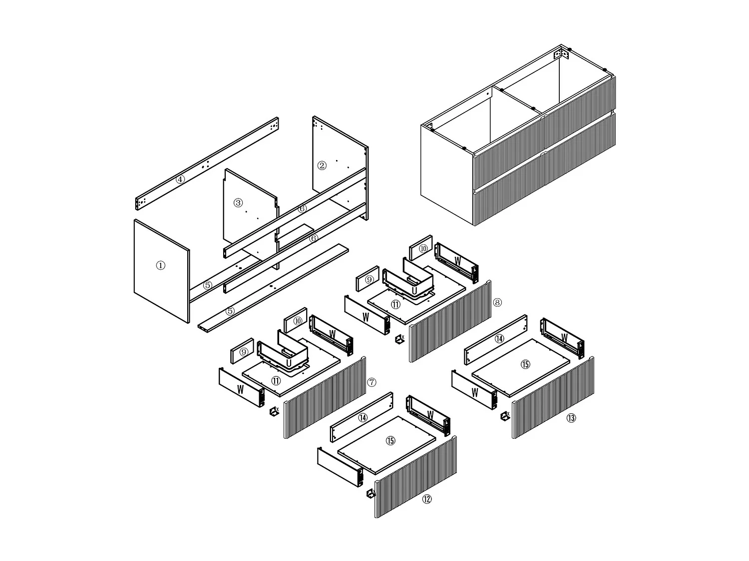 Meuble de salle de bain suspendu Strié 120cm avec double vasque + 4 tiroirs, Chêne