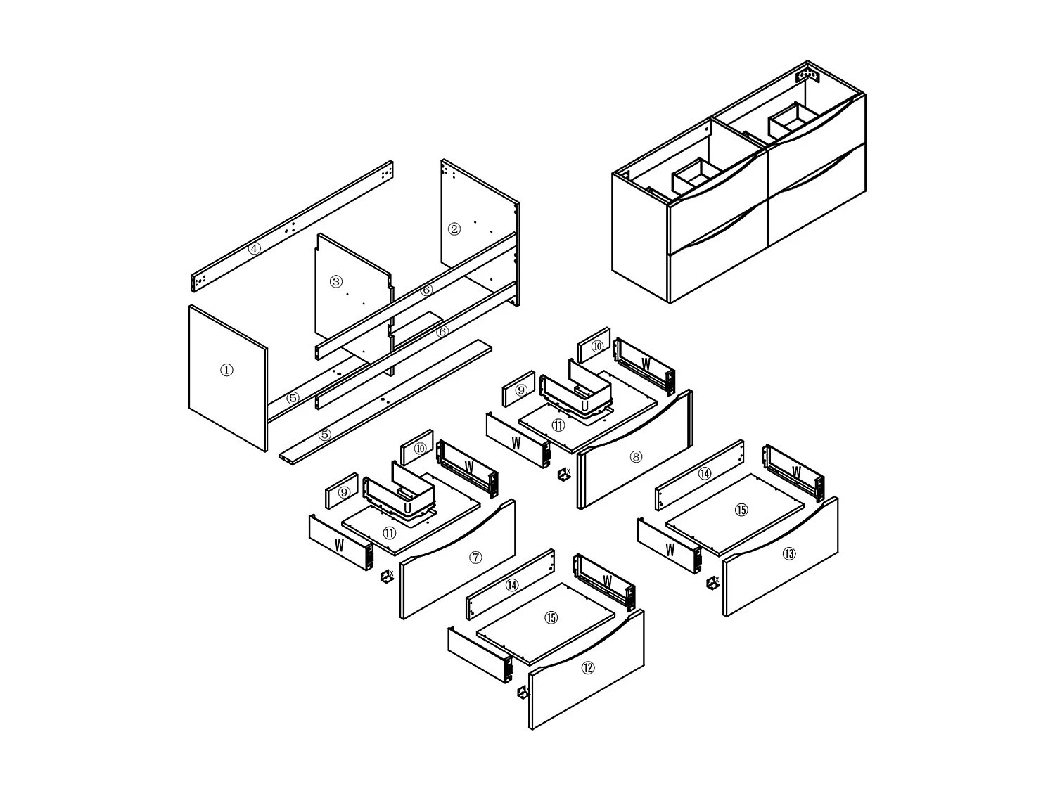Meuble de salle de bain suspendu 120cm avec double vasque + 4 tiroirs, Chêne