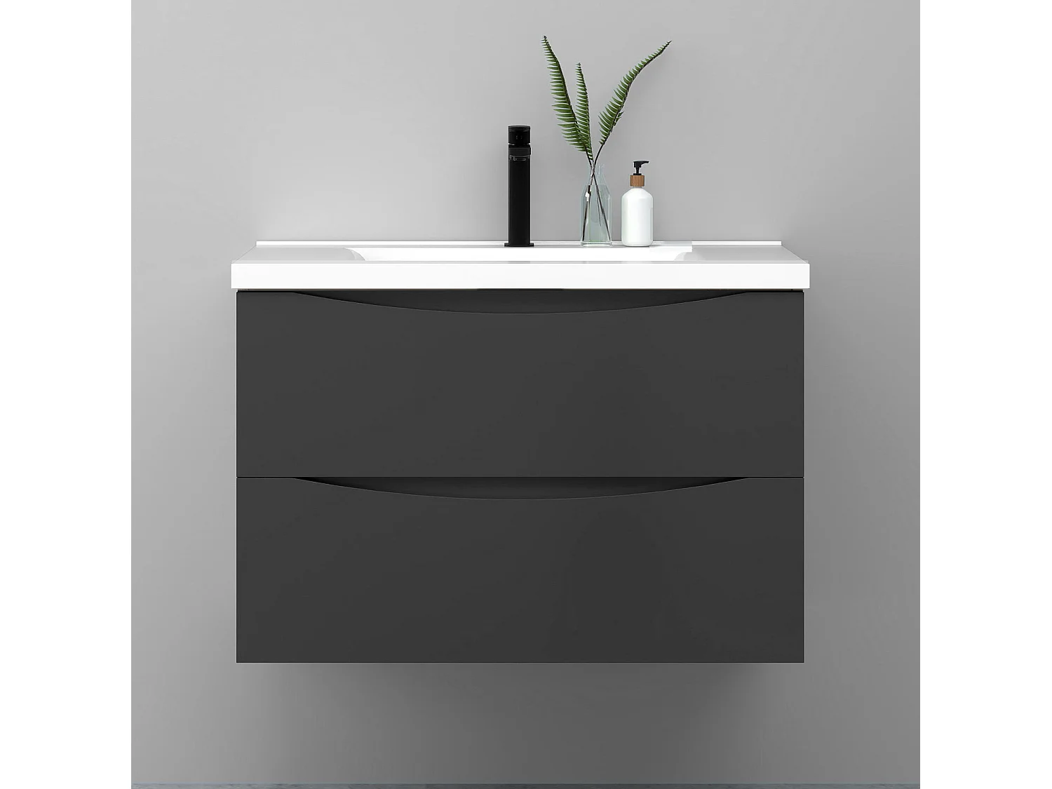 Meuble de salle de bain suspendu 80cm avec simple vasque + 2 tiroirs, Anthracite