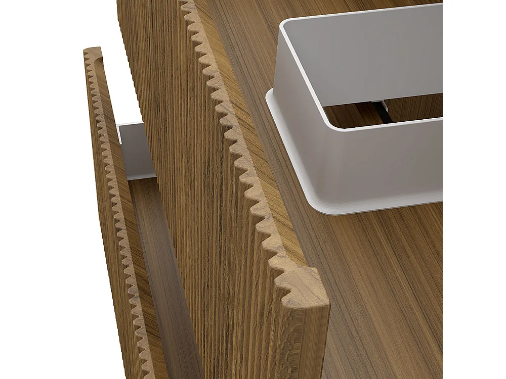 Meuble de salle de bain suspendu Strié 60cm avec simple vasque + 2 tiroirs, Noyer