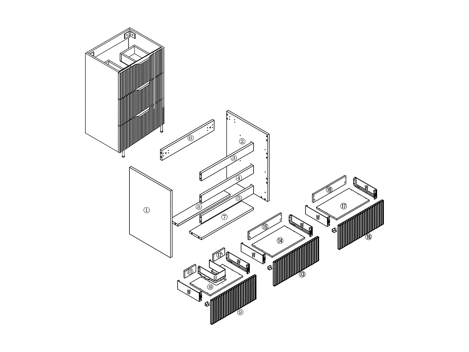 Meuble de salle de bain suspendu Strié 80cm avec poignées + simple vasque + 3 tiroirs, Blanc