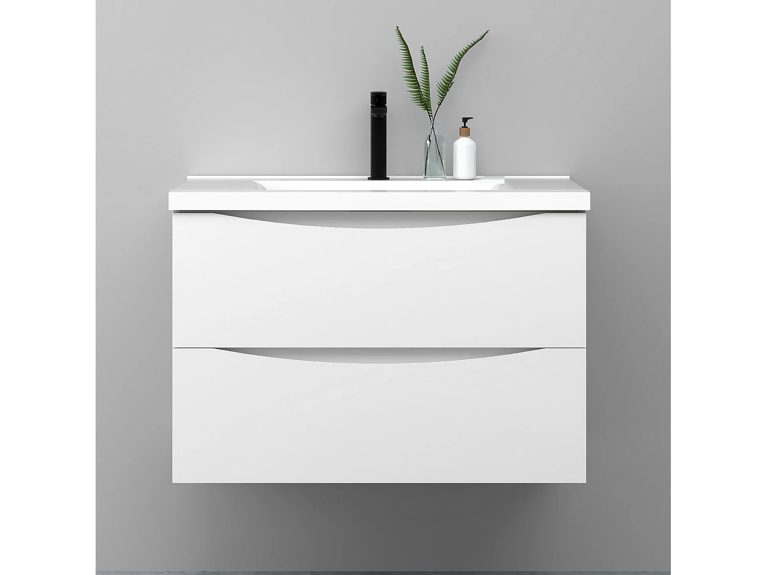 Meuble de salle de bain suspendu 80cm avec simple vasque + 2 tiroirs, Blanc